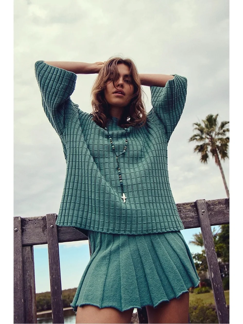 Free People Kenzie Sweater Skirt Set in Frosty Spruce Green NWT Size Small - Picture 3 of 12
